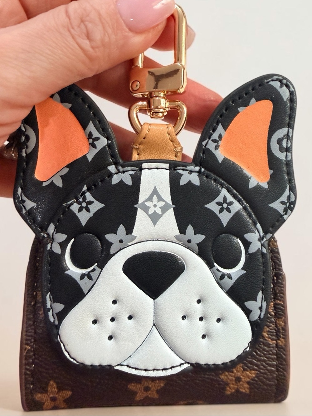 Frenchie Dog Mini Coin Purse Keychain Monogram Print Zip Pouch NEW